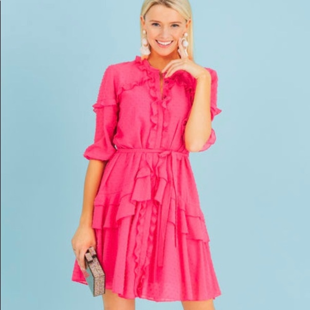Saloni Pink Tilly Ruffle Dress